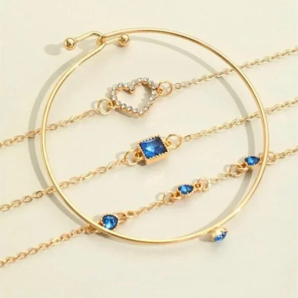 4pcs/set Rhinestone Heart Decor Bracelet For Women Jewelry Gift Wedding … - Picture 4 of 5